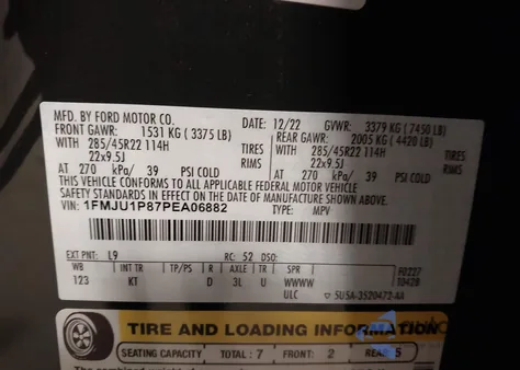 2023 Ford Expedition King Ranch из США, поврежденный, VIN 1FMJU1P87PEA06882